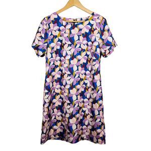 Molly Bracken Mid Mod Floral Print Shift Dress Pockets Short Sleeve Casual - L